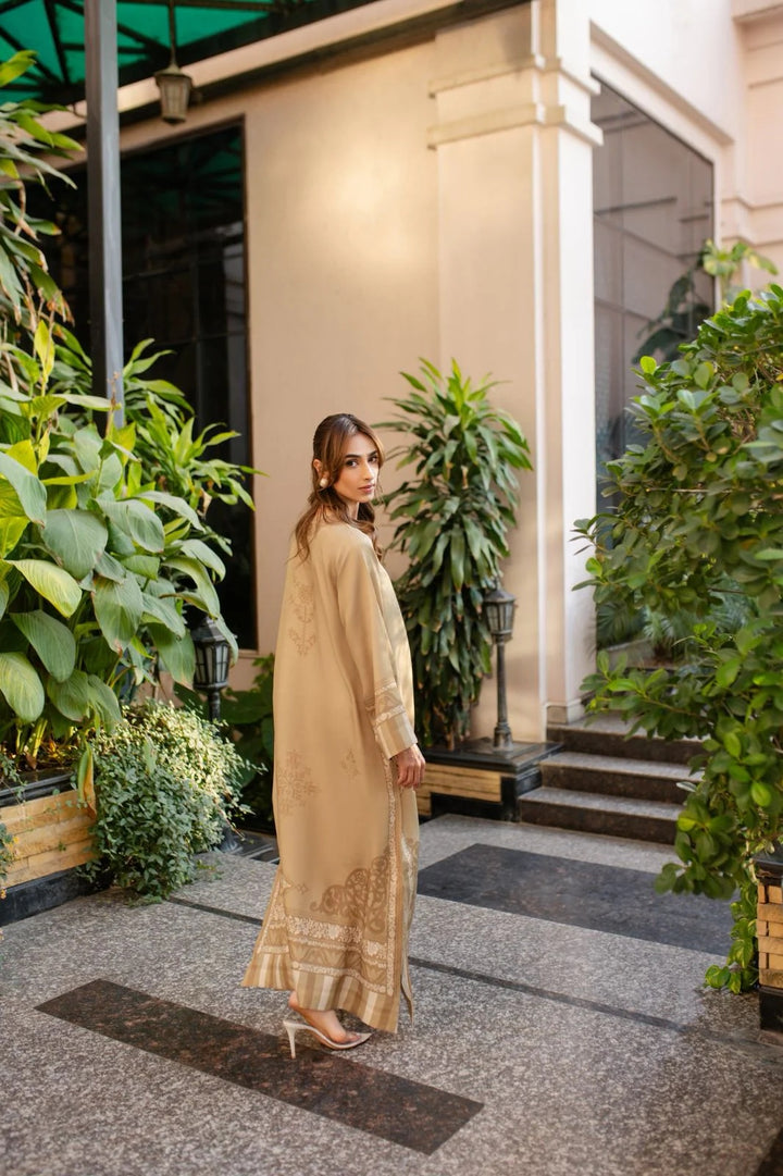 Women's Light Brown Soft Cotton Satin Blend Floral Print Kaftan