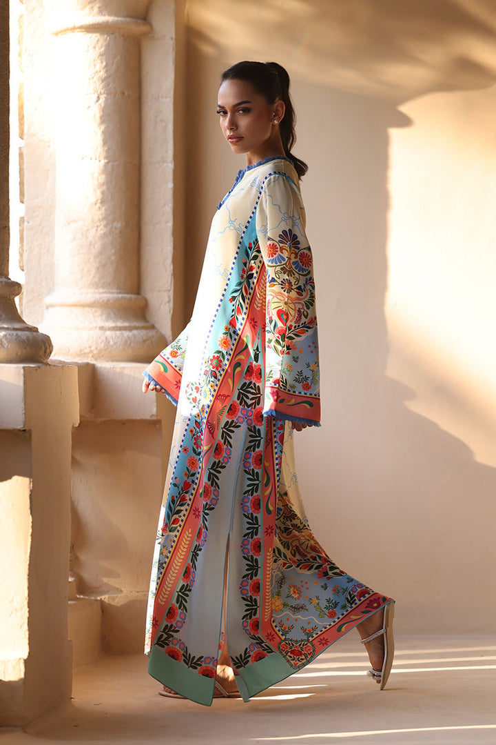 Women's White Premium Soft Crepe Floral Print Kaftan