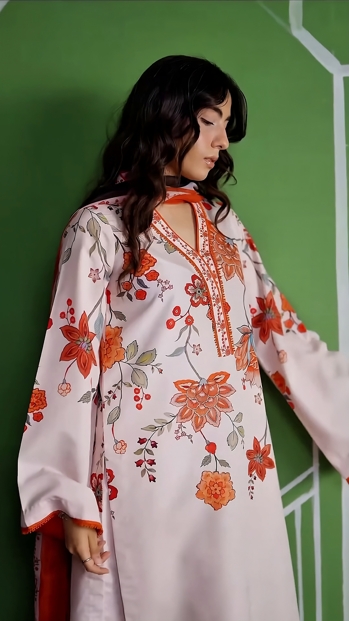 Women's Beige Premium Soft Crepe Floral Printed Kurta Set