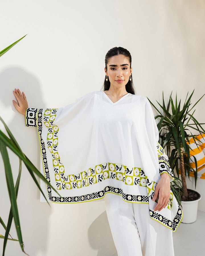 Women's white Premium Matty Printed Kaftan Set