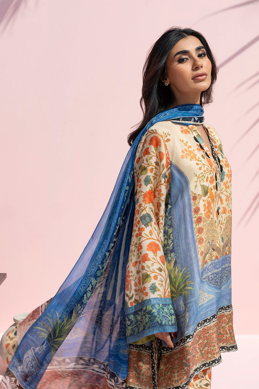 Women's Multi color Printed Cotton Net Kurti with Silk Salwar & Chiffon Dupatta