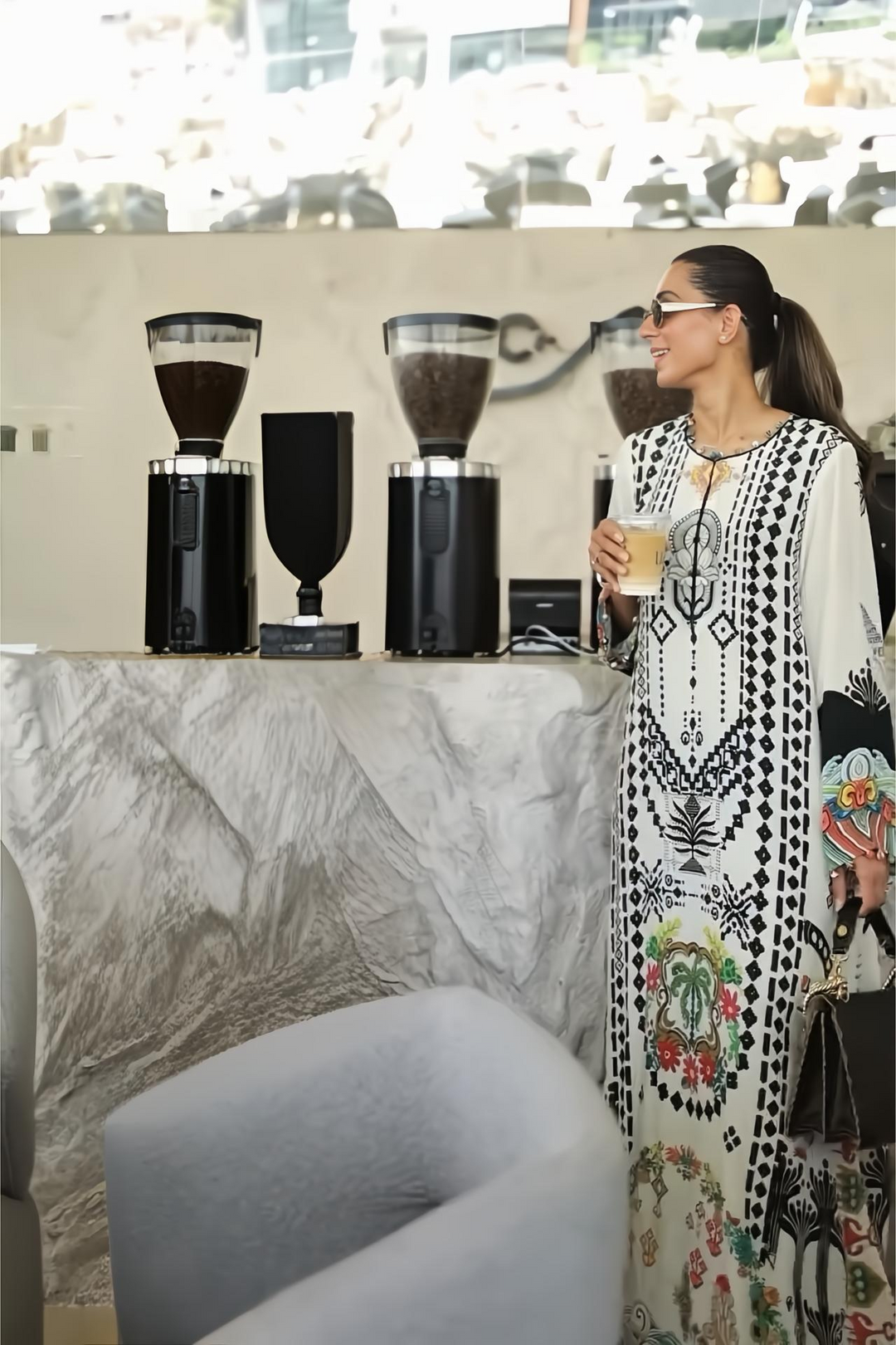 Women's White Crepe Floral Print Kaftan