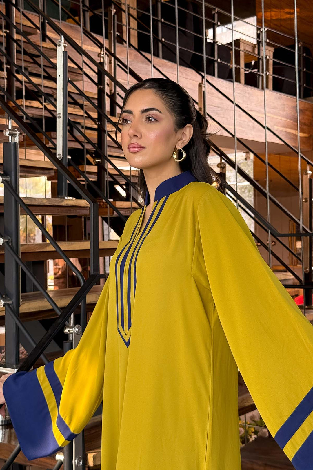 Women's Mustard Berry Crepe Plain Kaftan Set