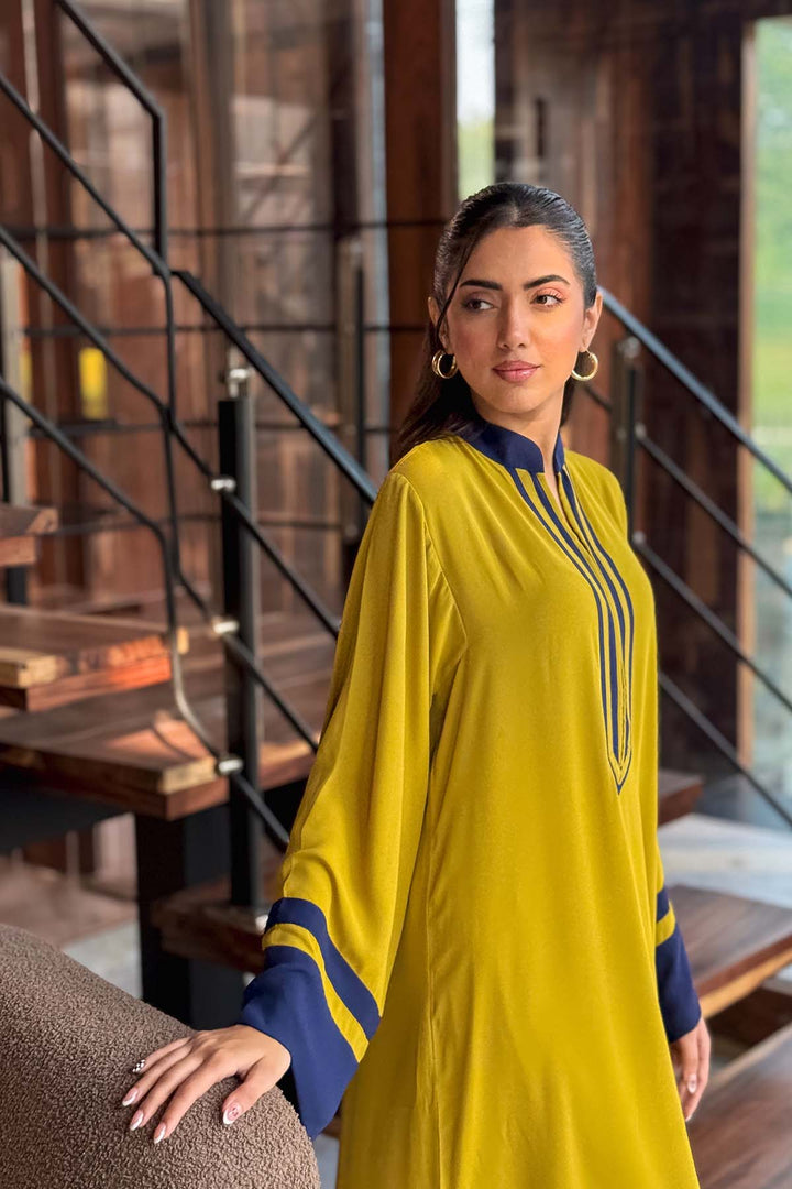 Women's Mustard Berry Crepe Plain Kaftan Set