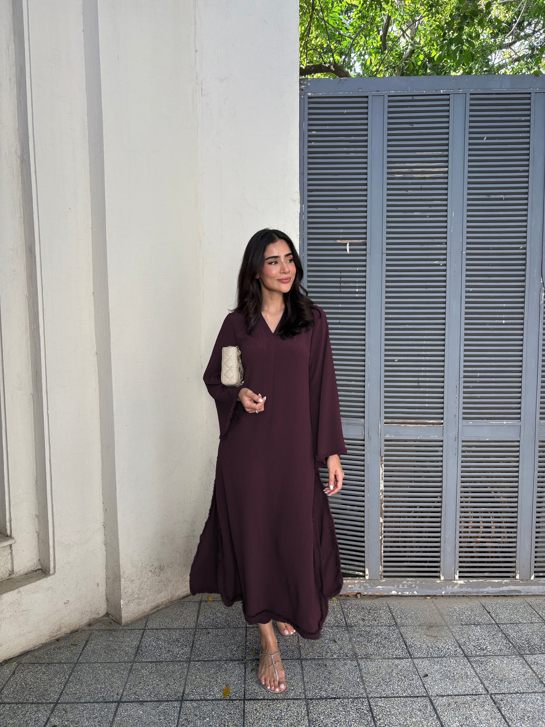 Women's Burgundy Wrinkle Free Premium Crush Crepe Fringe Detailing Co-Ord Set