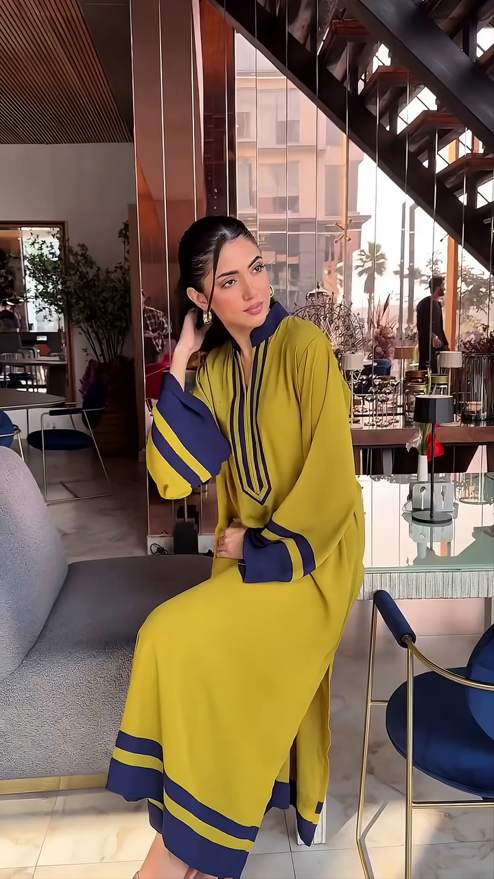Women's Mustard Berry Crepe Plain Kaftan Set