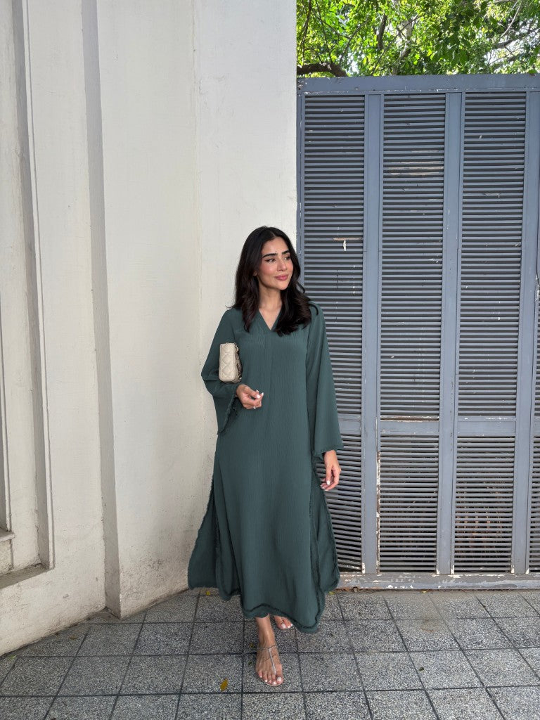 Women's Teal Wrinkle Free Premium Crush Crepe Fringe Detailing Co-Ord Set