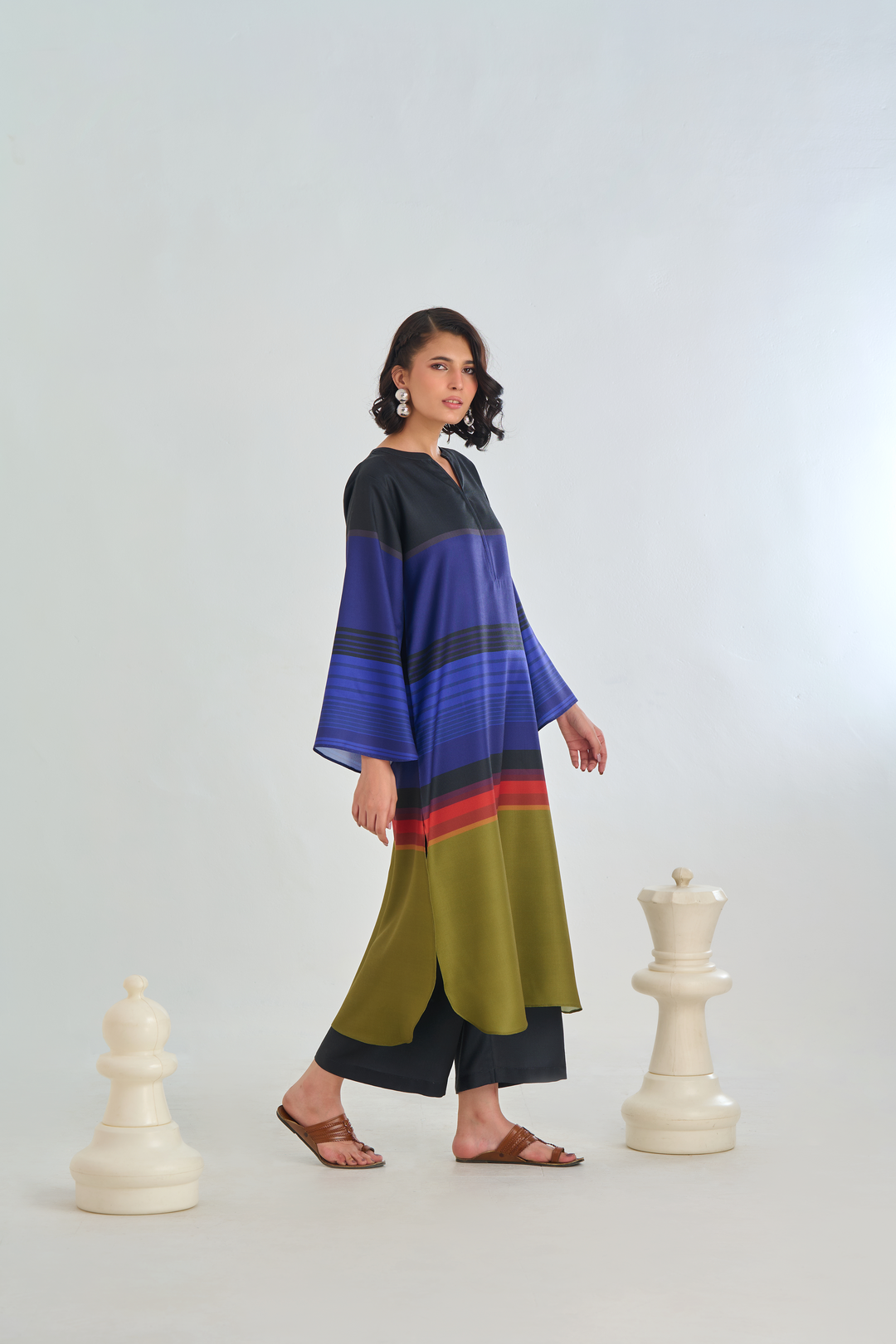 Women's Multi color Midnight Spectrum Straight Kurta Set