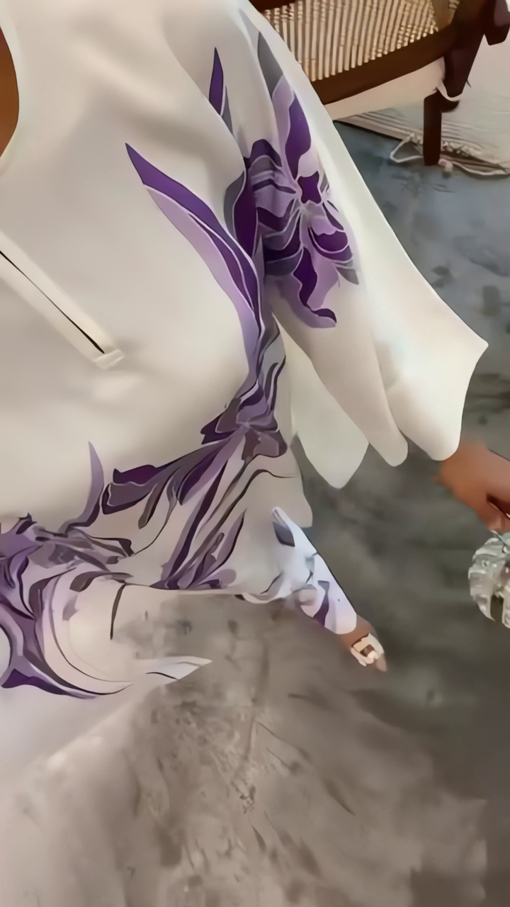 Women's White Satin Silk Floral Print Kaftan Set