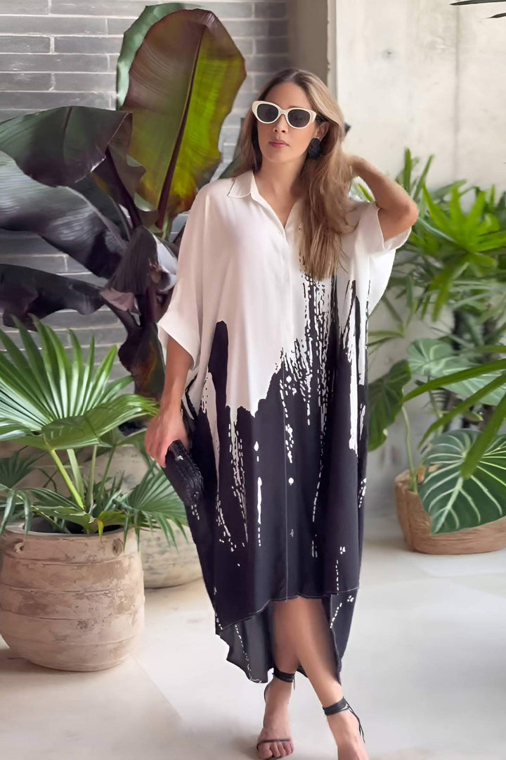 Women's Black Butter Crepe Printed Kaftans - BlackBeads