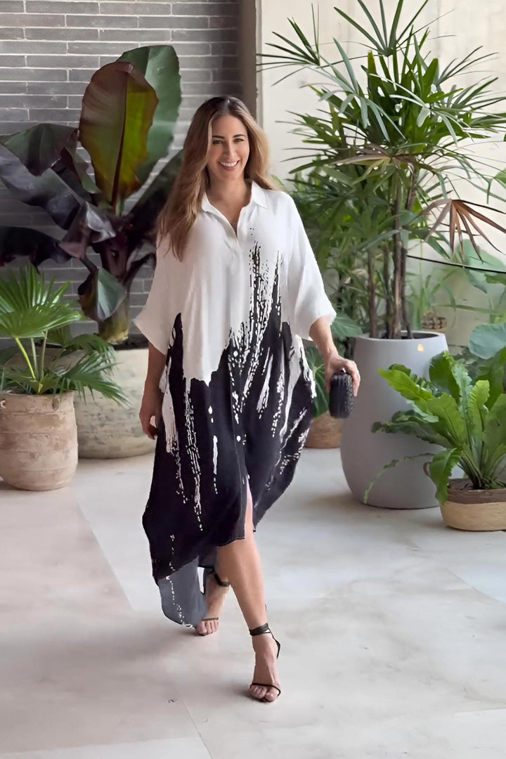 Women's Black Butter Crepe Printed Kaftans - BlackBeads