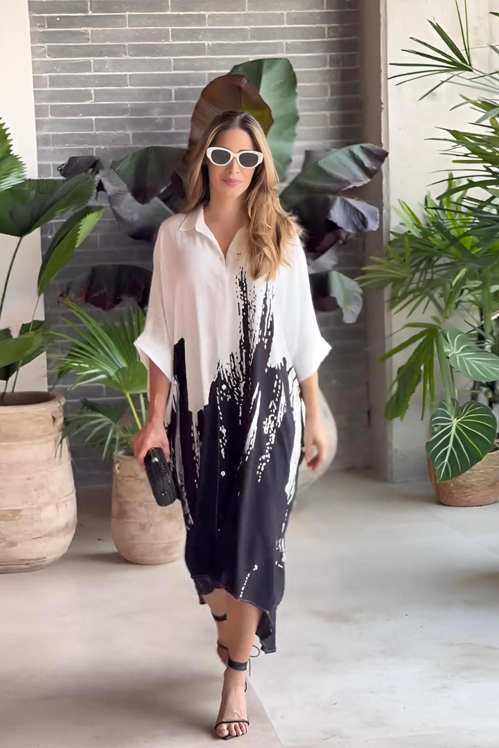 Women's Black Butter Crepe Printed Kaftans - BlackBeads