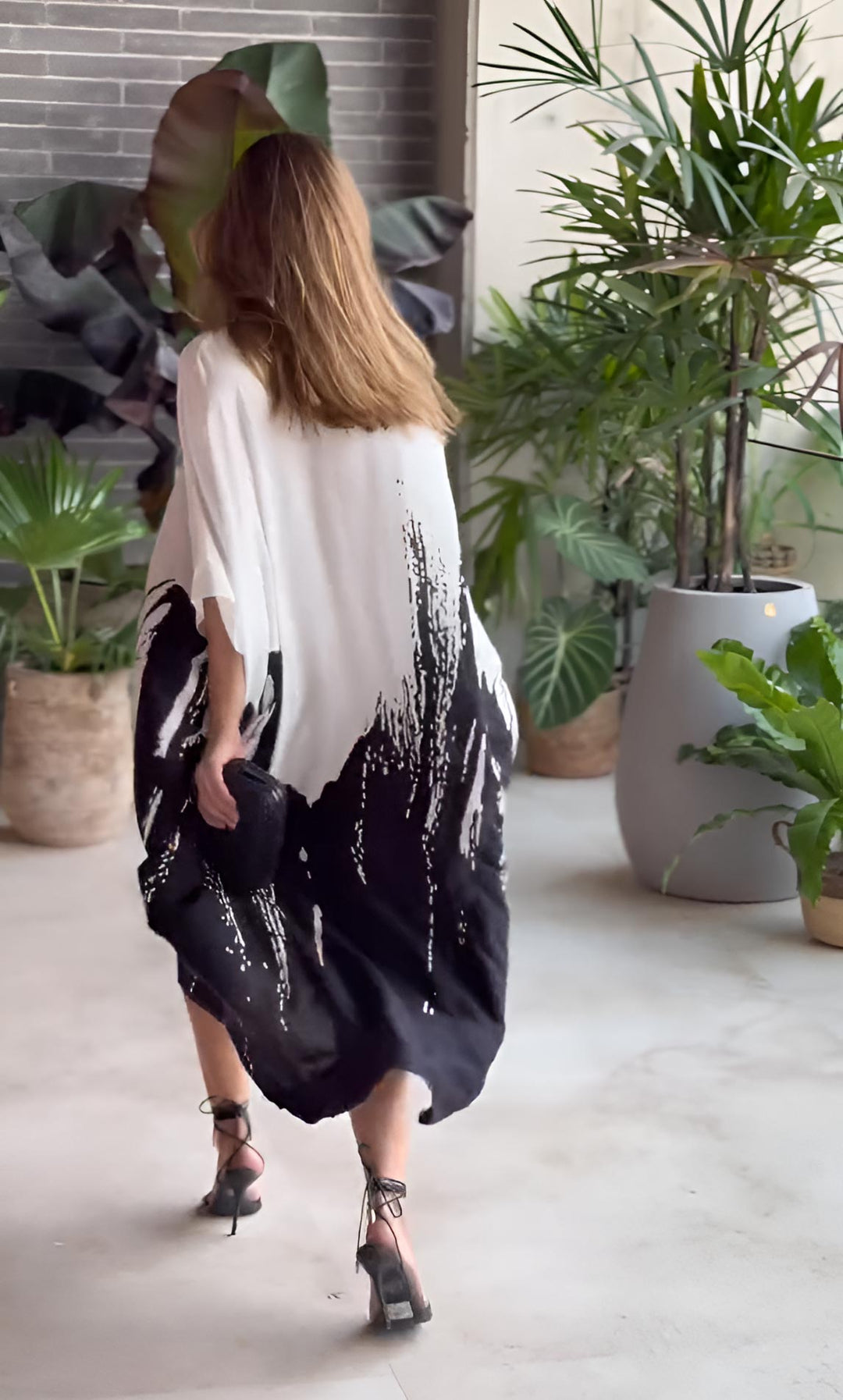 Women's Black Butter Crepe Printed Kaftans - BlackBeads