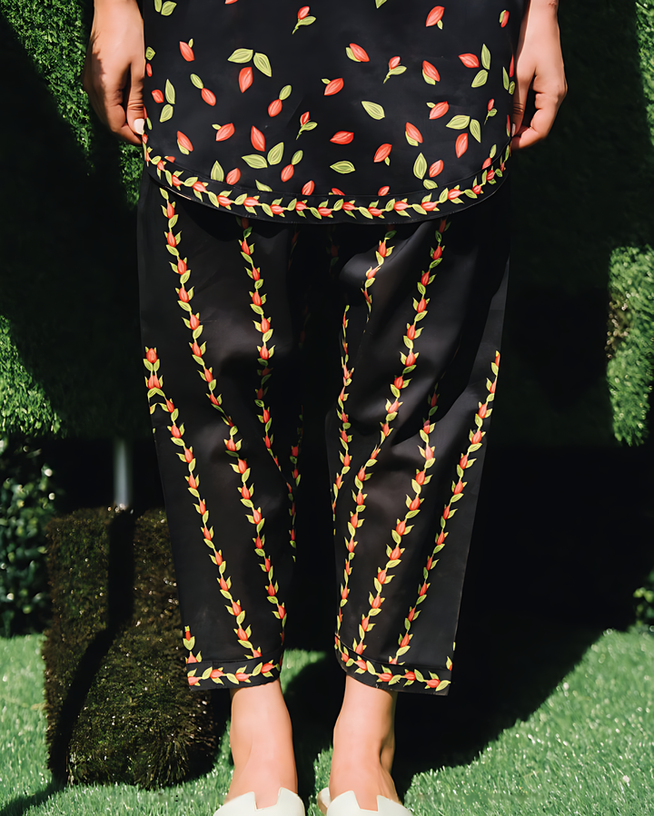 Women's Black Soft Bsy Crepe Printed Co-Ord Sets