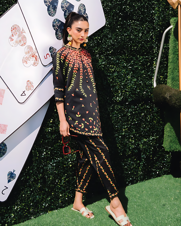 Women's Black Soft Bsy Crepe Printed Co-Ord Sets