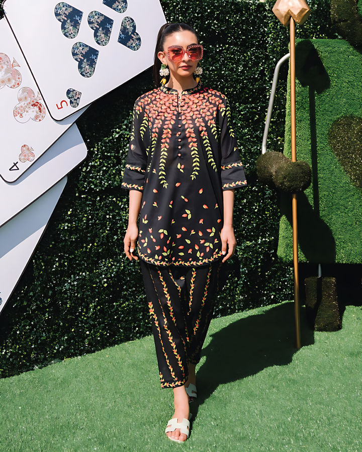 Women's Black Soft Bsy Crepe Printed Co-Ord Sets