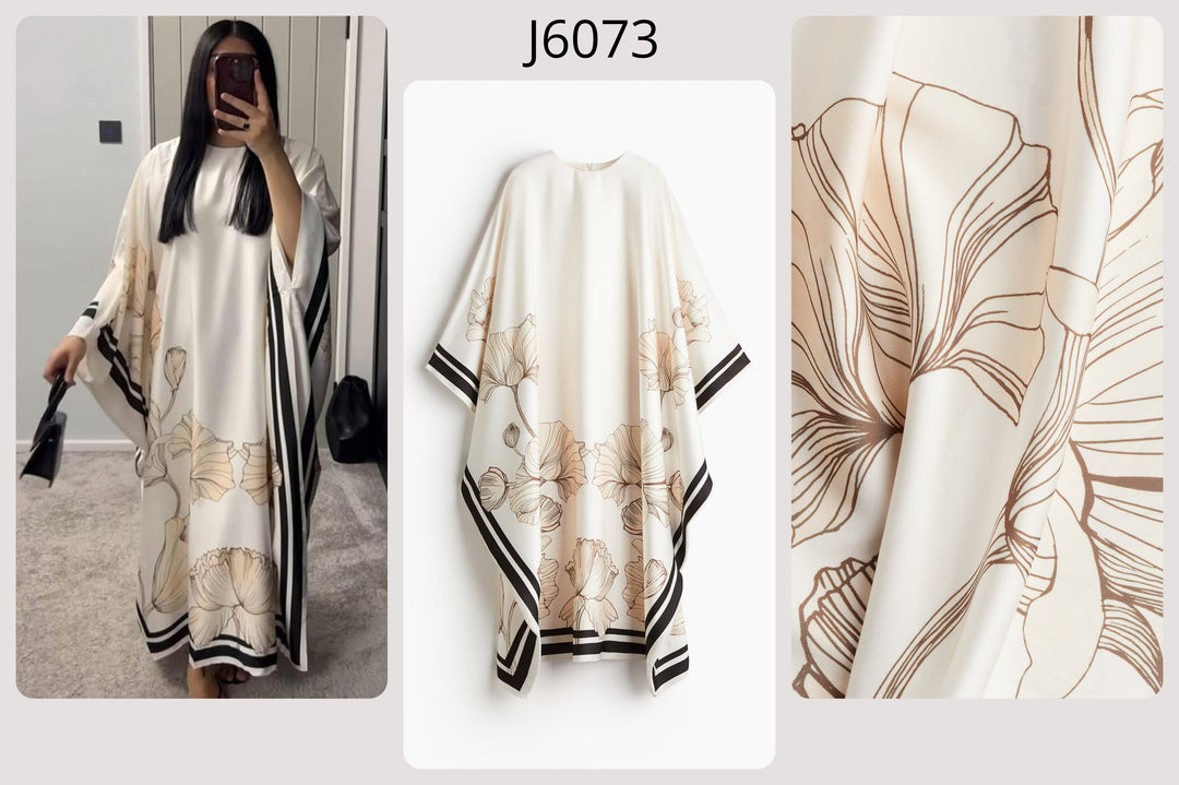 Women's White Double Georgette Floral Print Kaftan