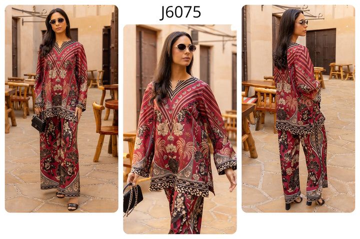 Women's Maroon Median Silk Crepe Printed Co-Ord Sets