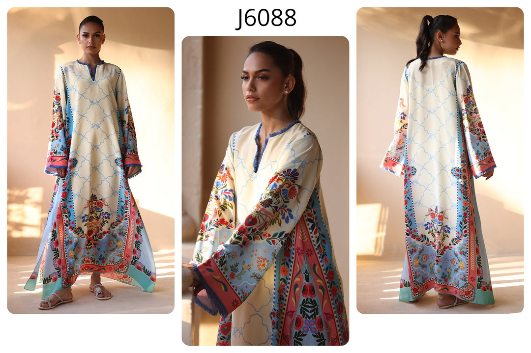 Women's White Premium Soft Crepe Floral Print Kaftan