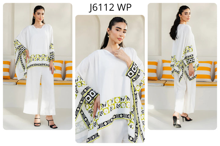 Women's white Premium Matty Printed Kaftan Set