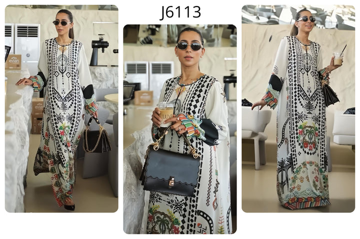 Women's White Crepe Floral Print Kaftan