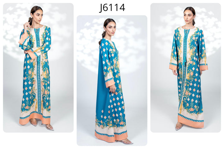 Women's Sky Blue Crepe Floral Print Kaftan