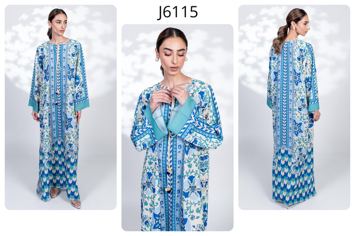 Women's Blue Crepe Floral Print Kaftan