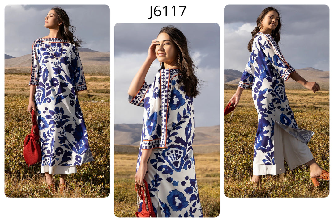 Women's White Premium Matty Floral Print Kaftan Set