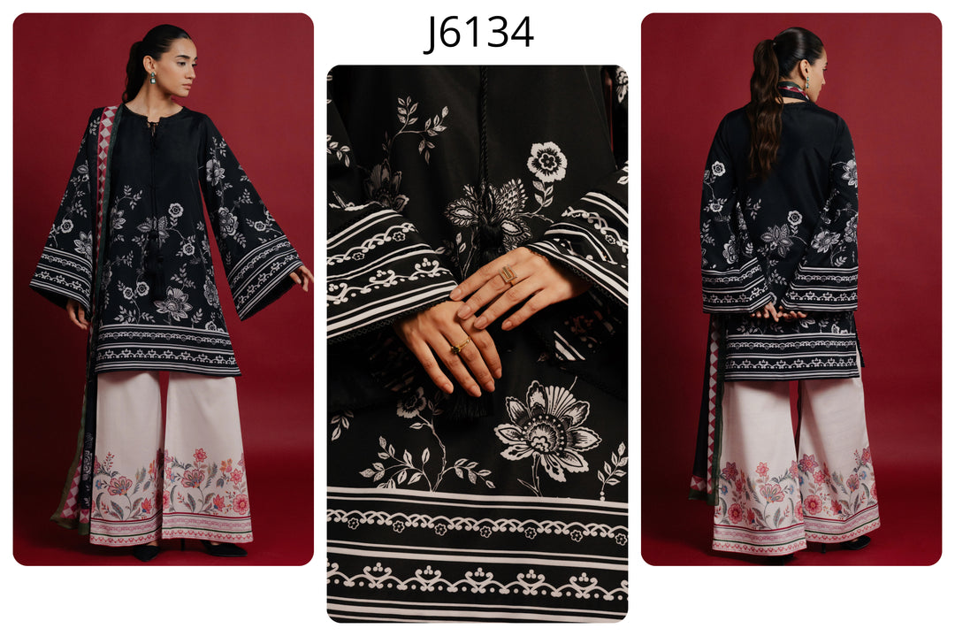 Women's Black Premium Soft Crepe Floral Printed Kaftan Set
