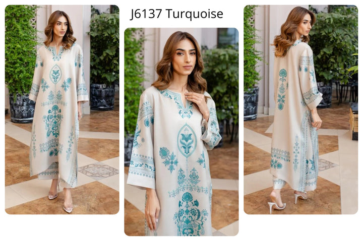 Women's Cream Cotton Satin Blend Floral Print Kaftan Set
