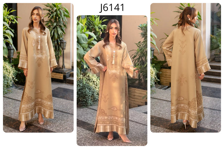 Women's Light Brown Soft Cotton Satin Blend Floral Print Kaftan