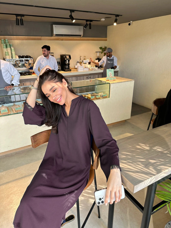 Women's Wine Karandi 3 Tired 100% Viscose Silk Plain Co-Ord Sets