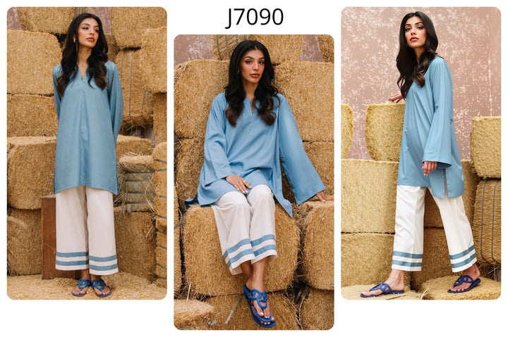 Women's Blue Silk Plain Tunic Set
