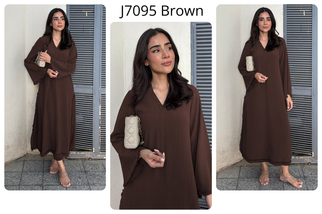 Women's Brown Wrinkle Free Premium Crush Crepe Fringe Detailing Co-Ord Set