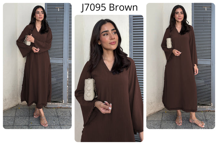 Women's Brown Wrinkle Free Premium Crush Crepe Fringe Detailing Co-Ord Set