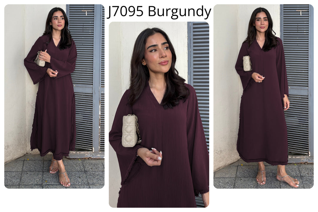 Women's Burgundy Wrinkle Free Premium Crush Crepe Fringe Detailing Co-Ord Set