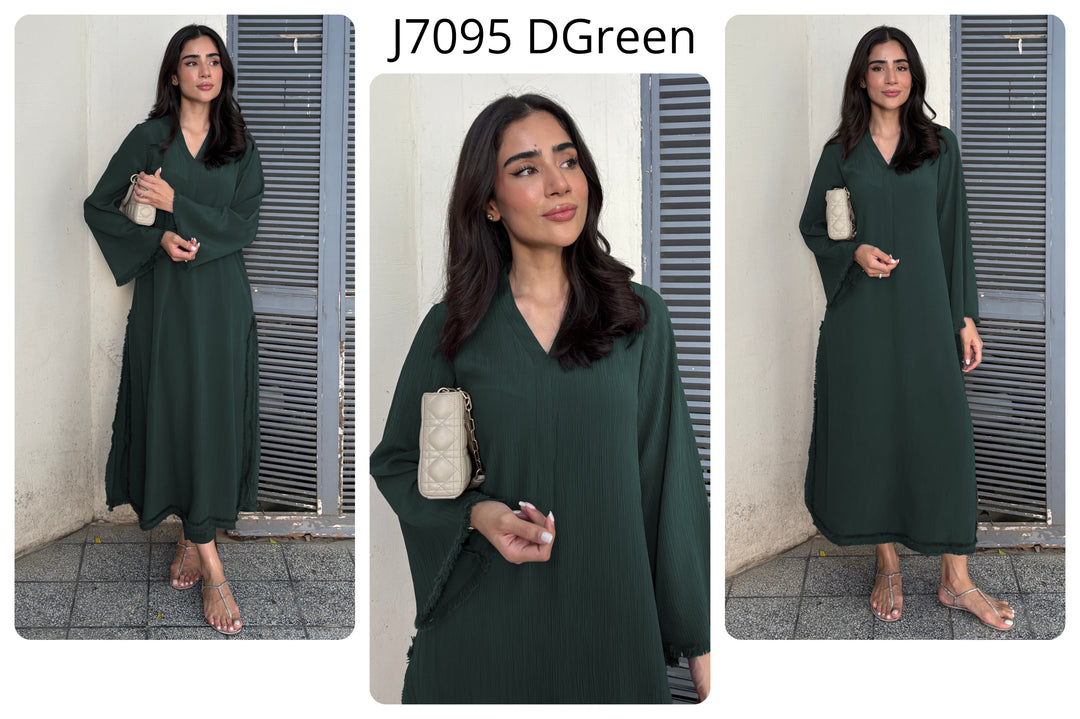 Women's Dark Green Wrinkle Free Premium Crush Crepe Fringe Detailing Co-Ord Set