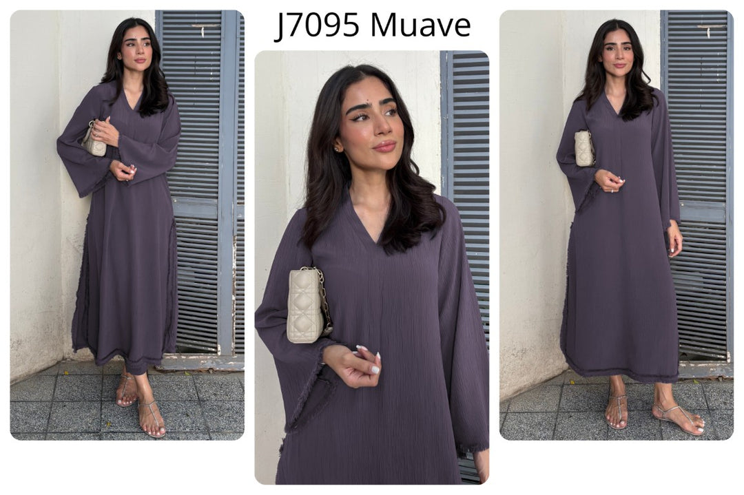 Women's Muave Wrinkle Free Premium Crush Crepe Fringe Detailing Co-Ord Set