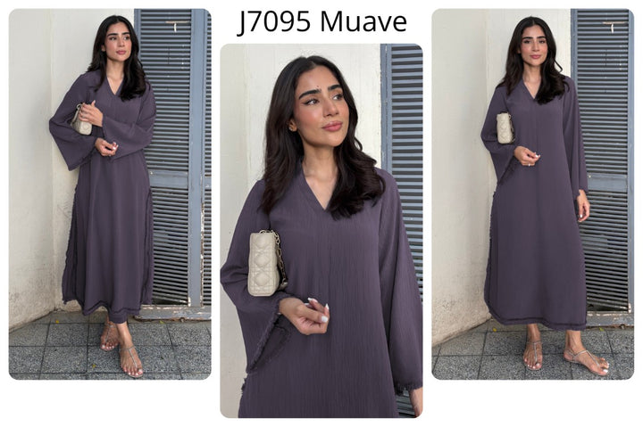 Women's Muave Wrinkle Free Premium Crush Crepe Fringe Detailing Co-Ord Set
