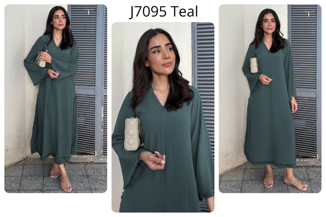 Women's Teal Wrinkle Free Premium Crush Crepe Fringe Detailing Co-Ord Set