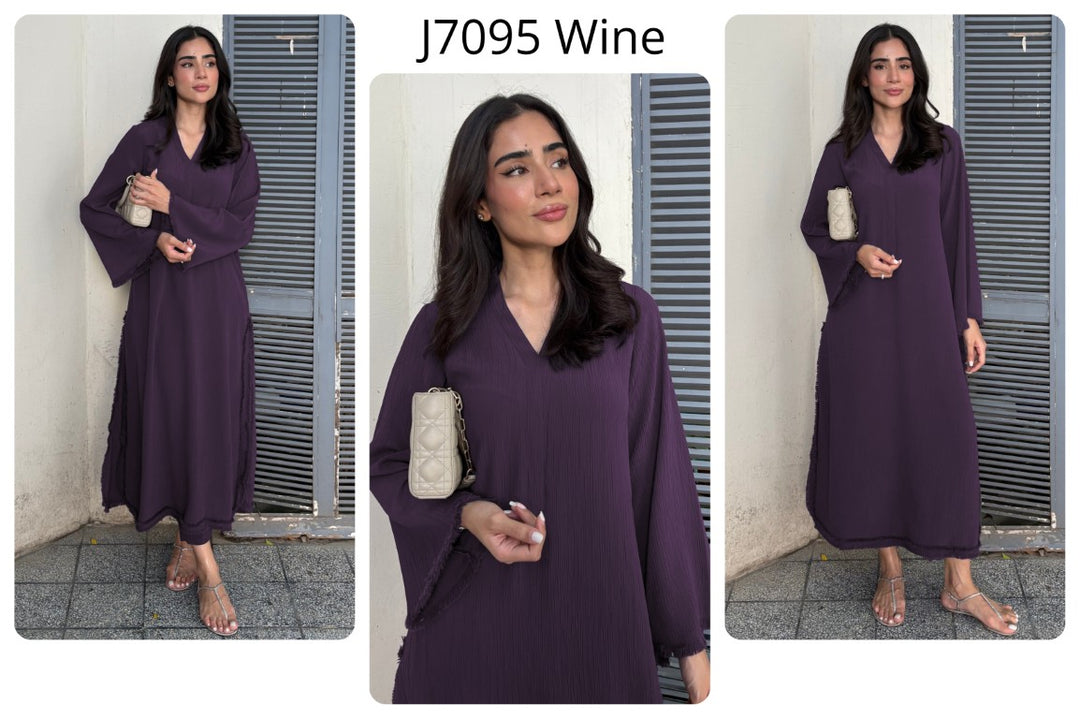 Women's Wine Wrinkle Free Premium Crush Crepe Fringe Detailing Co-Ord Set