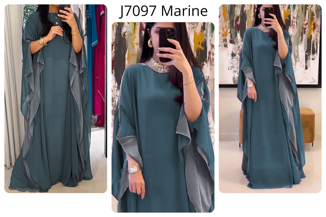 Women's Marine 2 Layer Georgette Chiffon Drapped Sleeves Kaftan