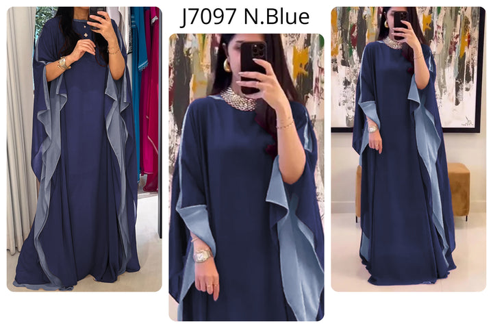 Women's Navy Blue 2 Layer Georgette Chiffon Drapped Sleeves Kaftan