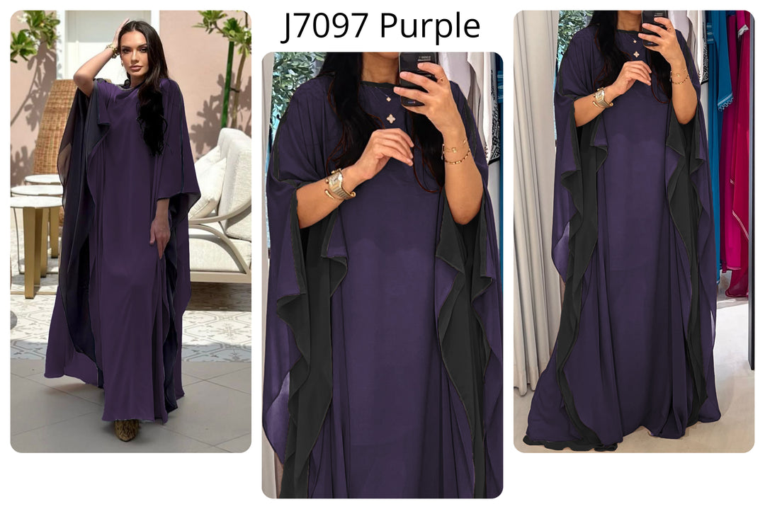 Women's Purple 2 Layer Georgette Chiffon Drapped Sleeves Kaftan
