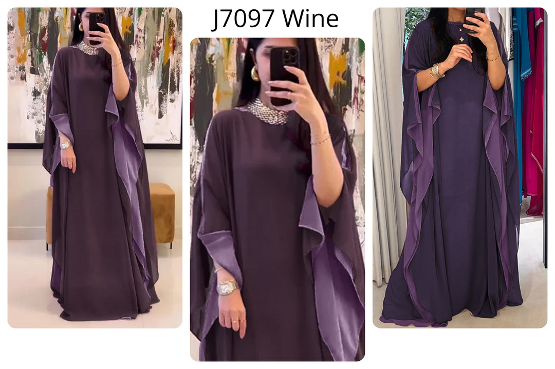 Women's Wine 2 Layer Georgette Chiffon Drapped Sleeves Kaftan