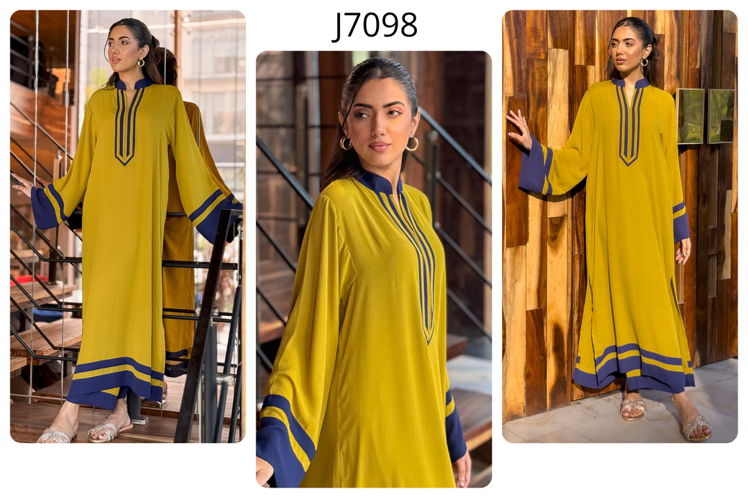 Women's Mustard Berry Crepe Plain Kaftan Set
