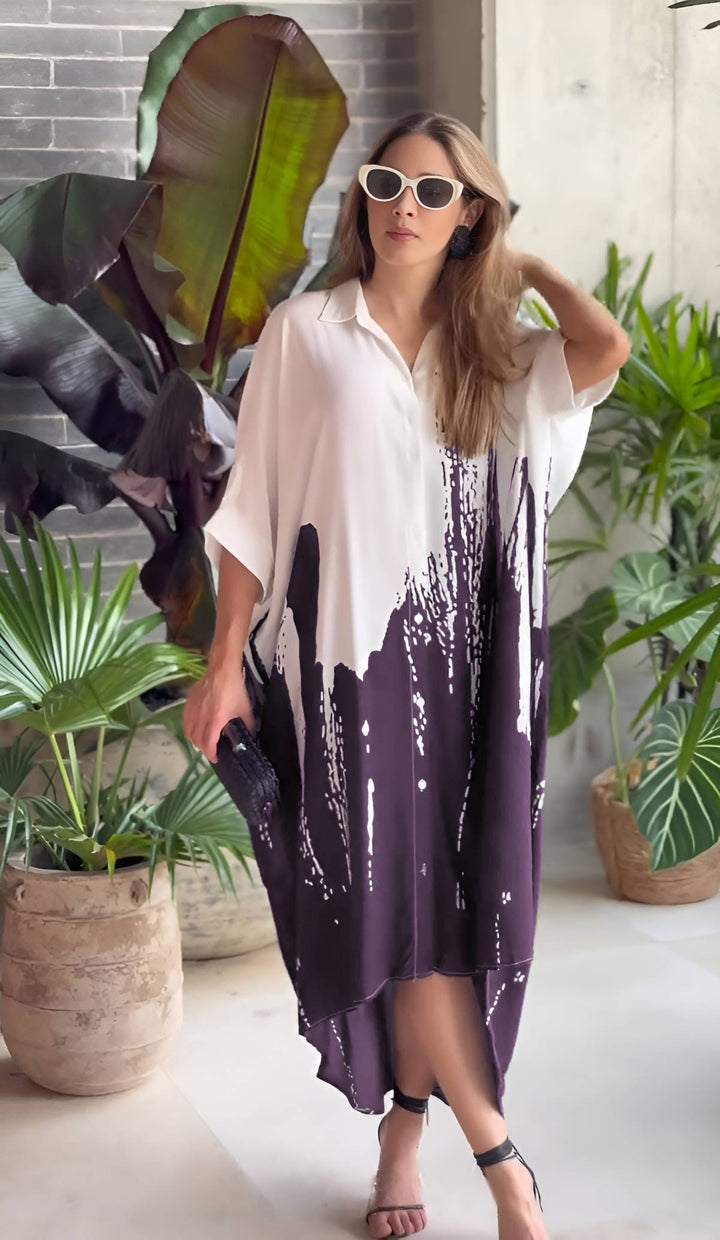 Women's Purple Butter Crepe Printed Kaftans - BlackBeads