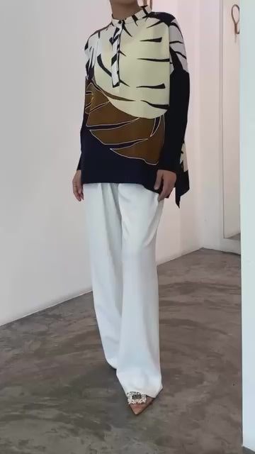 Women's Multi Color Roman Silk Blend Floral Print Top - BlackBeads