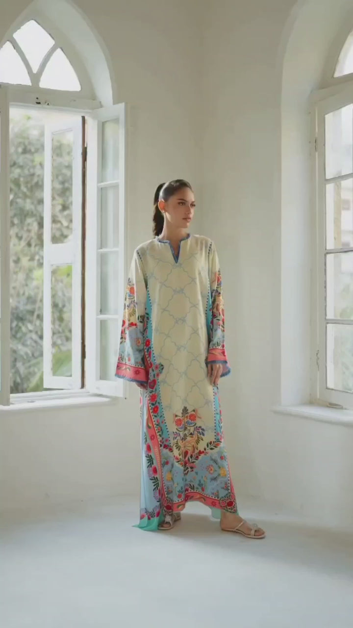 Women's White Premium Soft Crepe Floral Print Kaftan