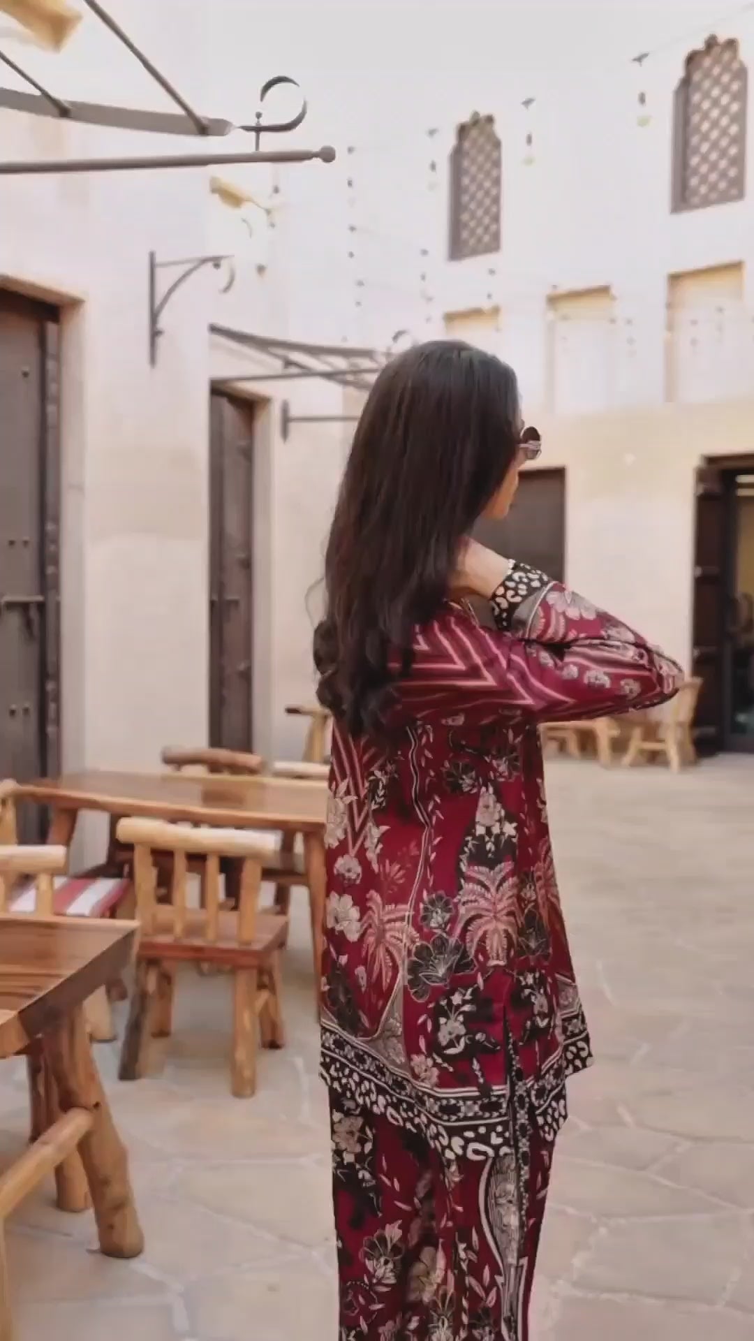 Women's Maroon Median Silk Crepe Printed Co-Ord Sets